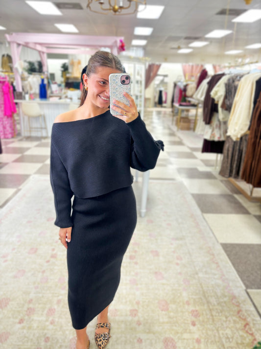 Shoulder Sweater Set (Black)