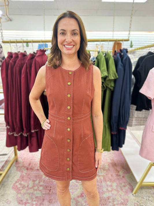 Rust Gold-Buttoned Dress