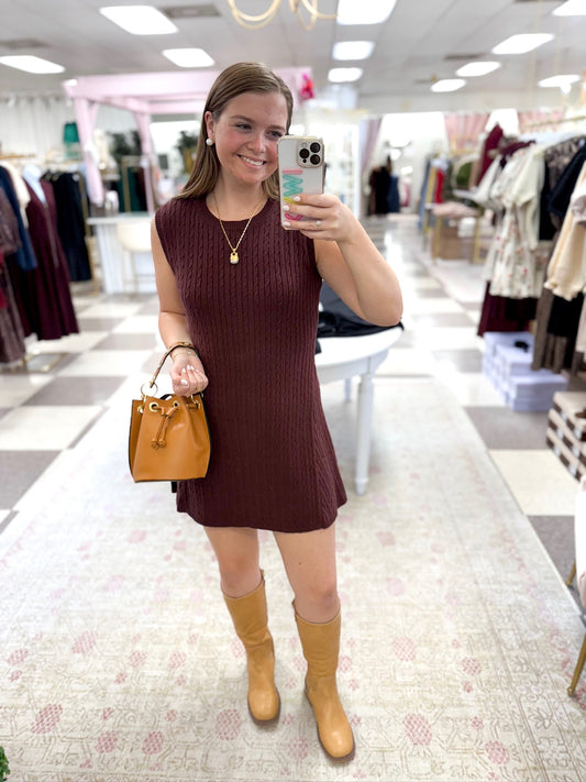 Maroon Knit Sweater Dress