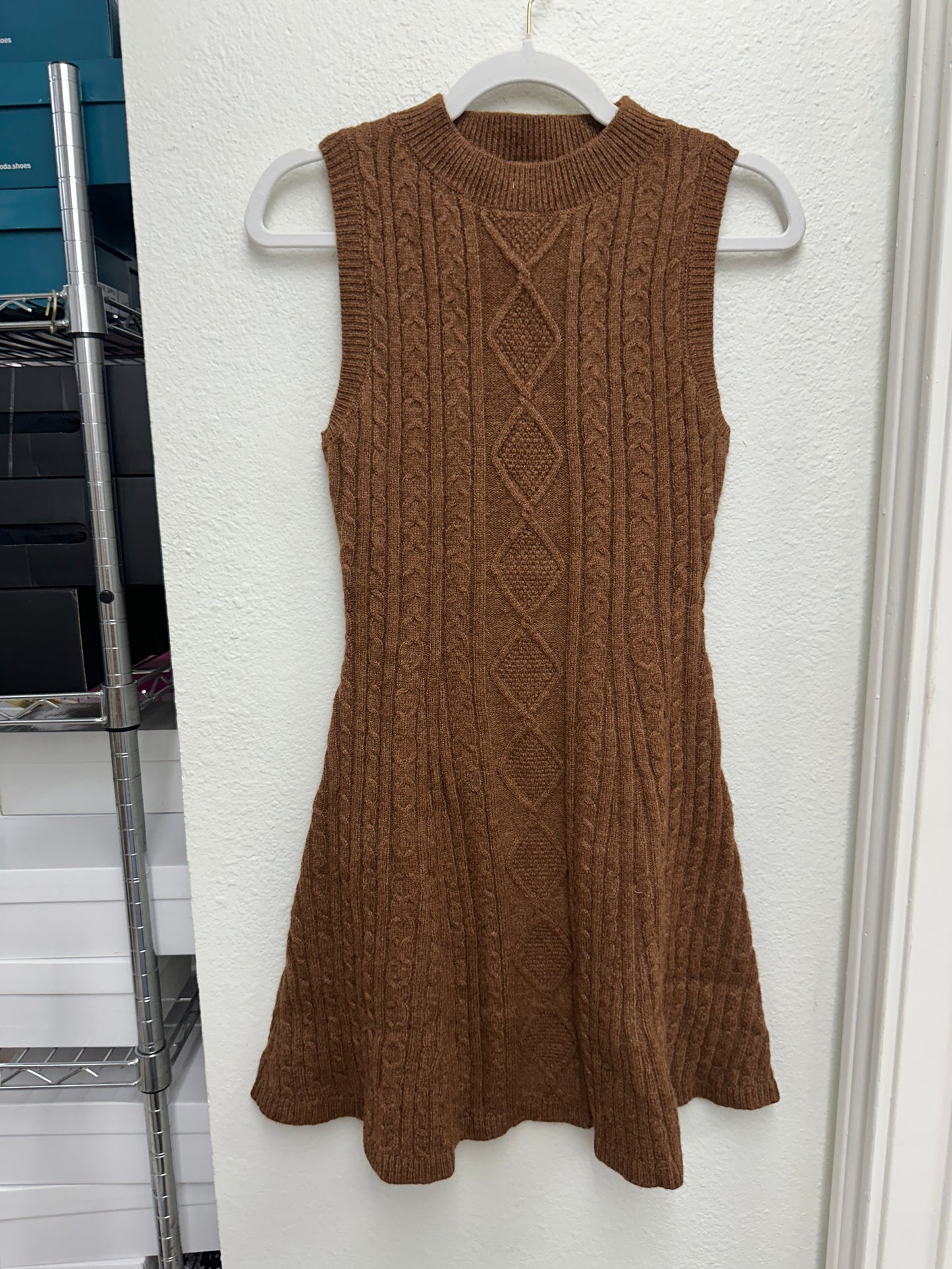 Cable Knit Mini Dress (Brown)