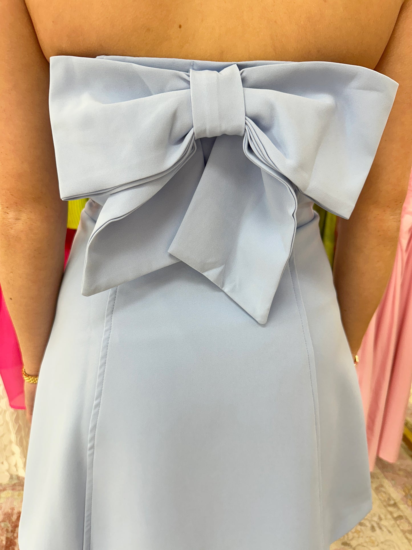 Bow Me Away Mini Dress (Baby Blue)