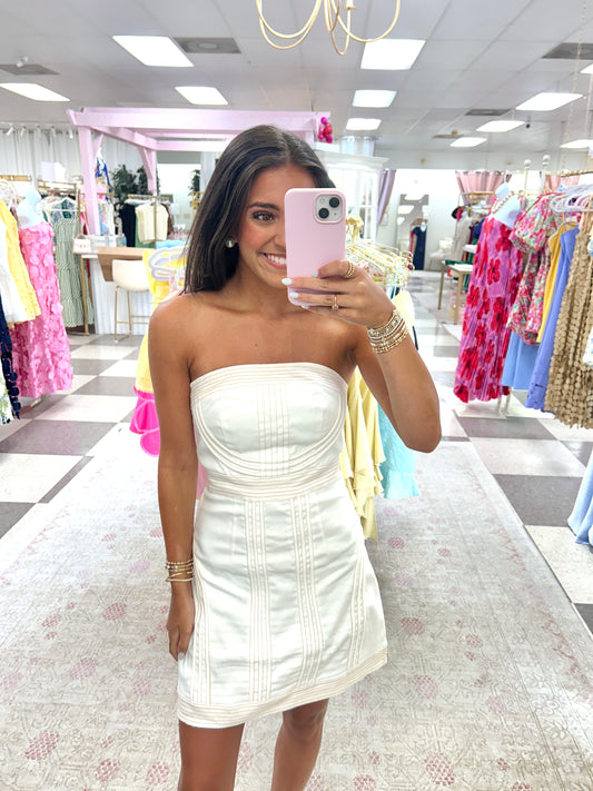 Sloane Strapless White Denim Dress