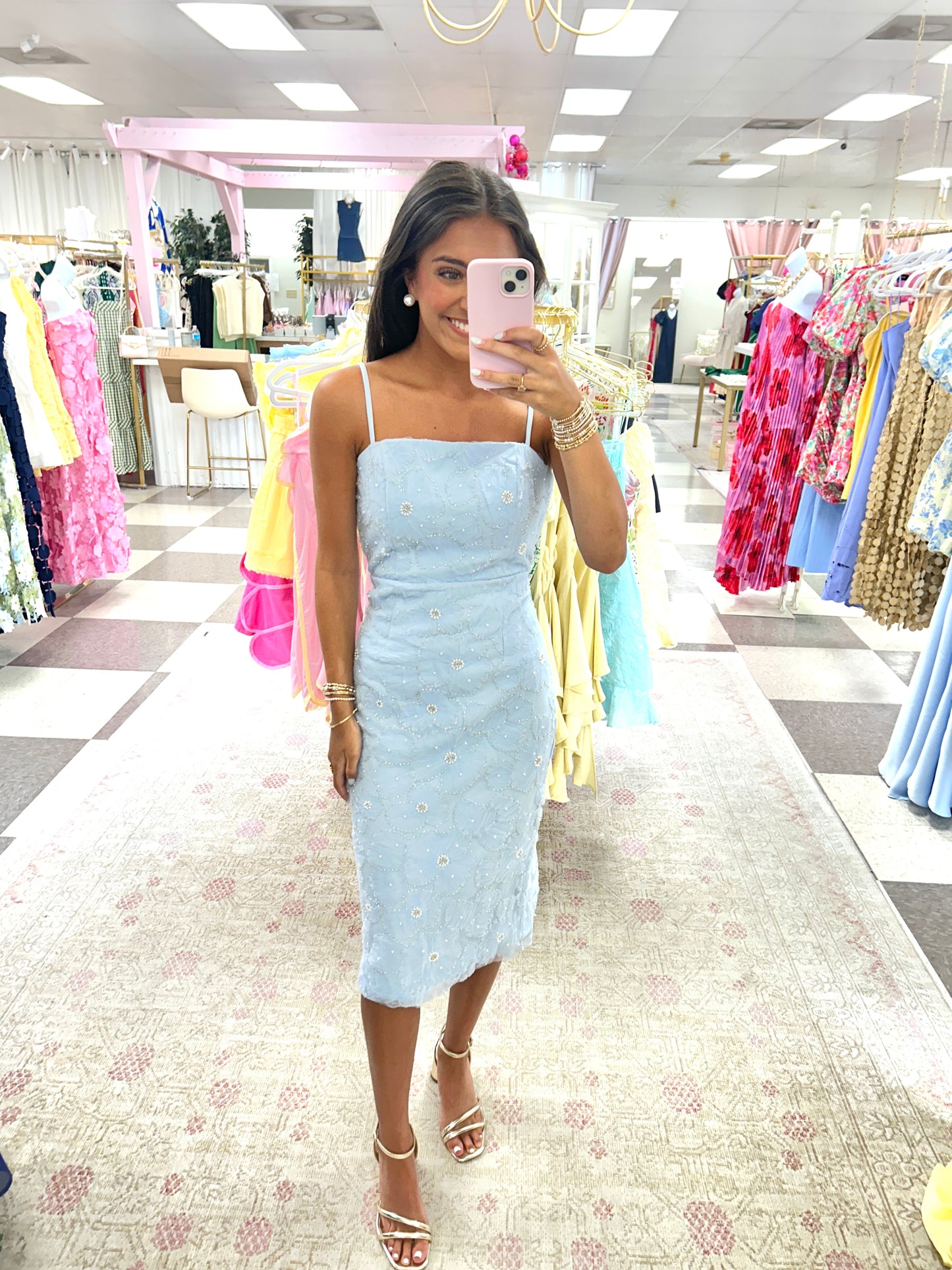 Bella Blue Flower Embellished Midi Dress