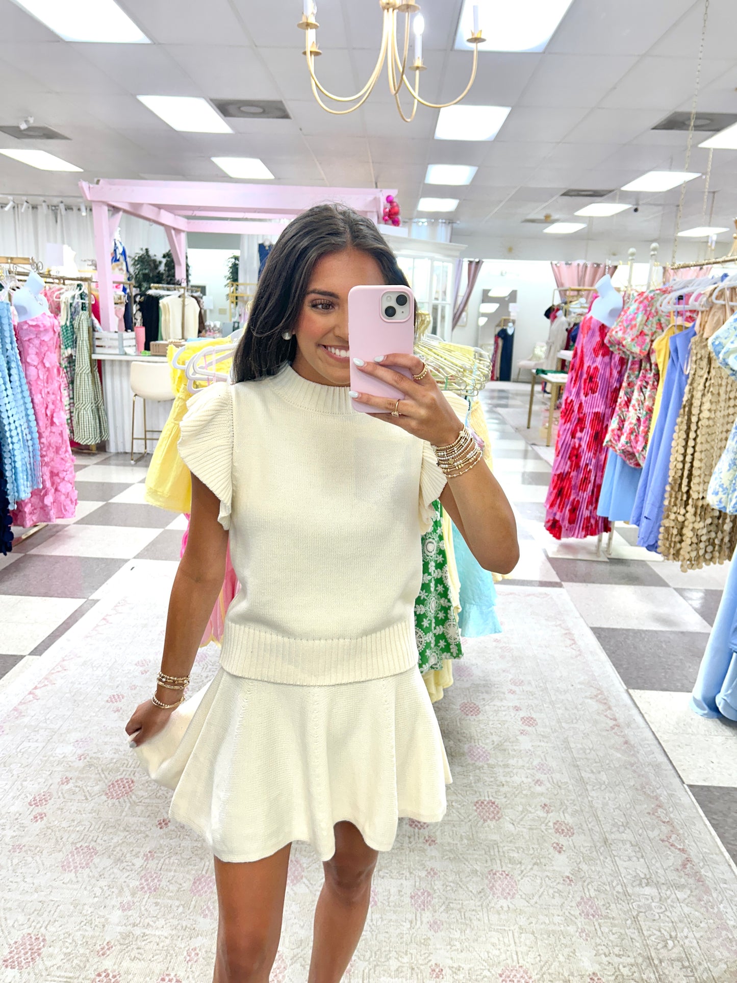 Kate Ruffle Sleeve Sweater Set (Ivory)