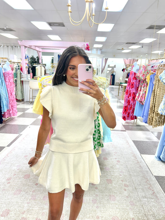 Kate Ruffle Sleeve Sweater Set (Ivory)