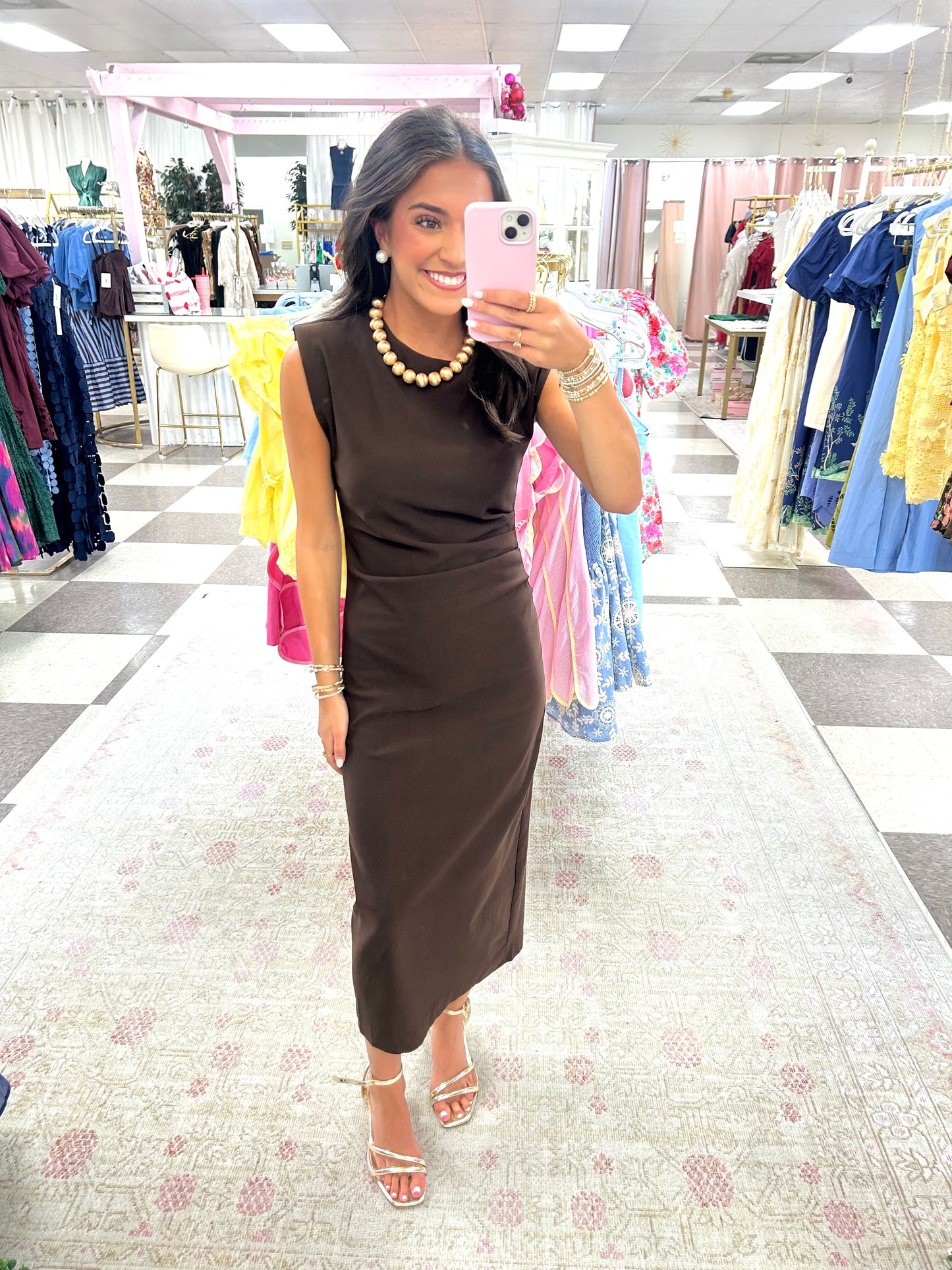 Jamie Stretch Midi Dress ( Brown)