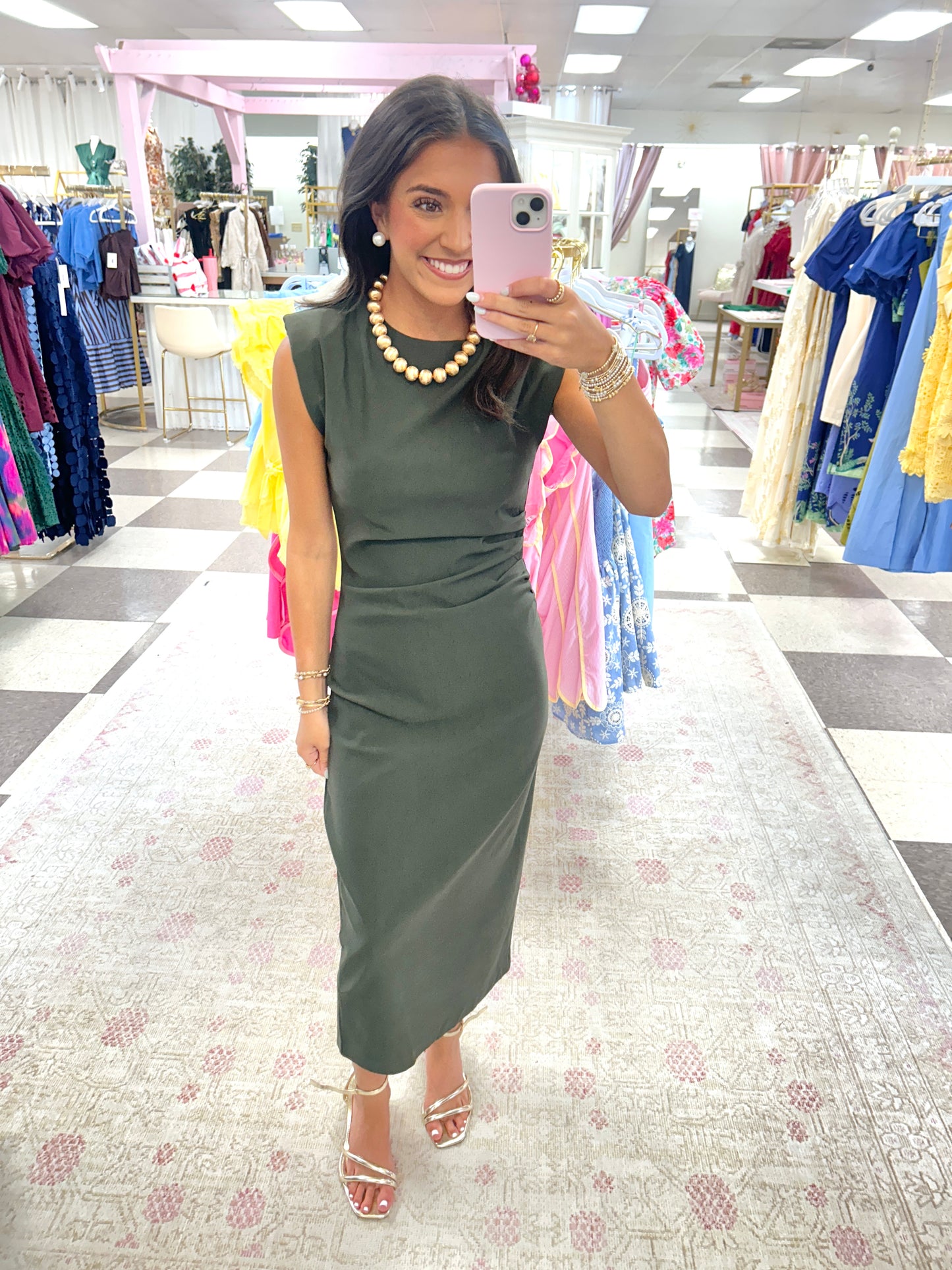Jamie Stretch Midi Dress (Olive Green)