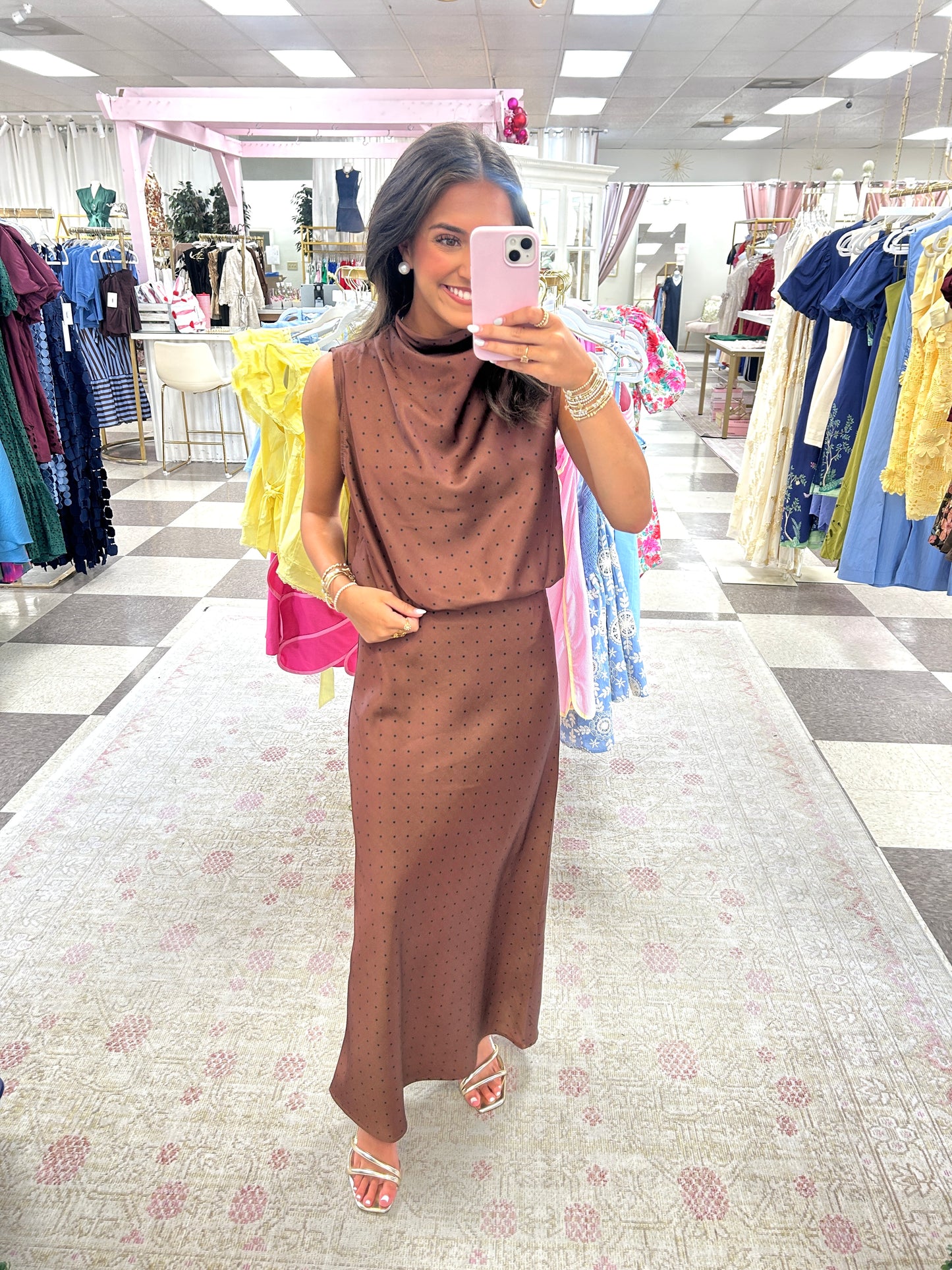 Mocha Polka Dot Midi Skirt