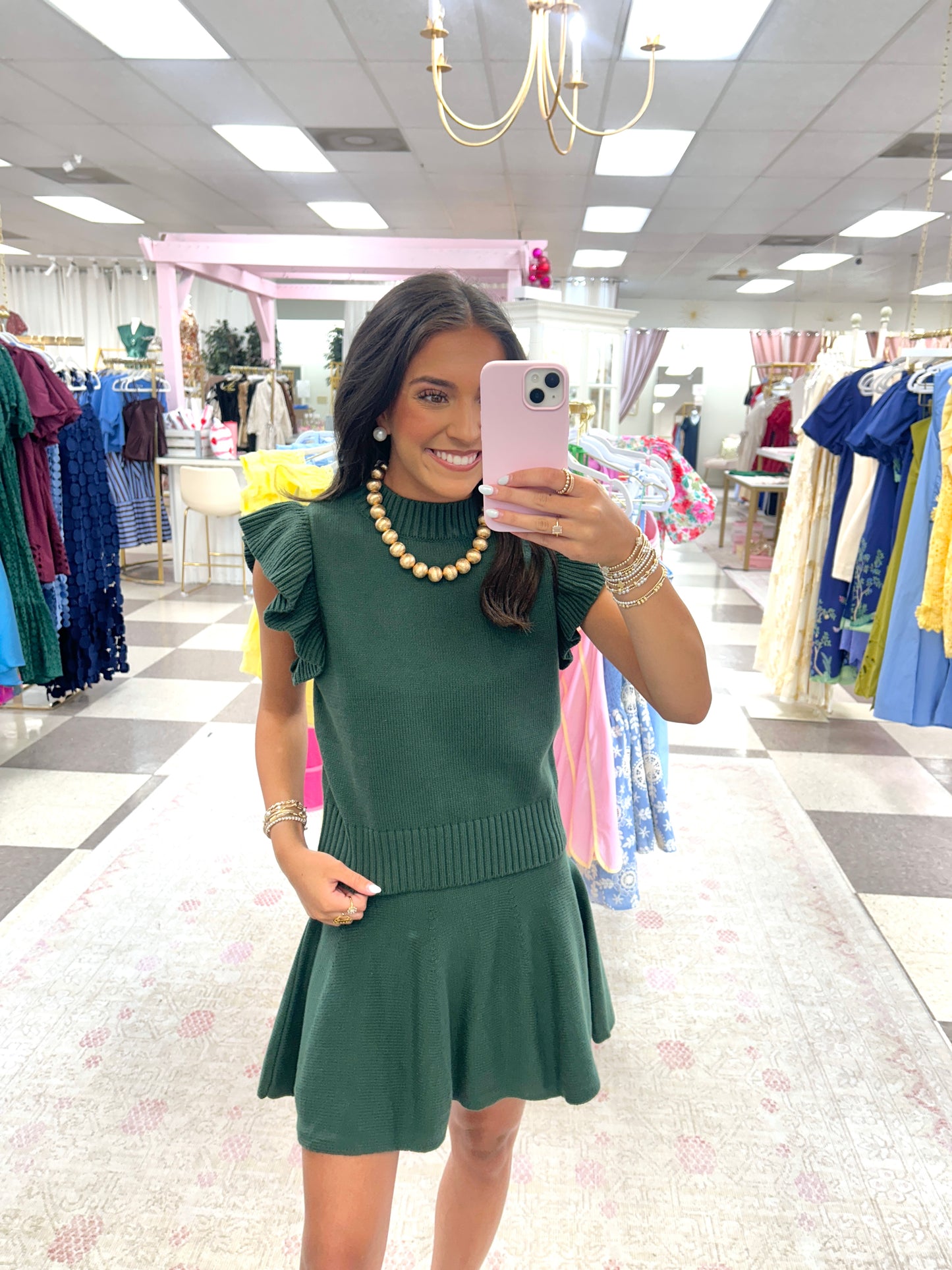 Kate Ruffle SleeveSweater Set (H Green)