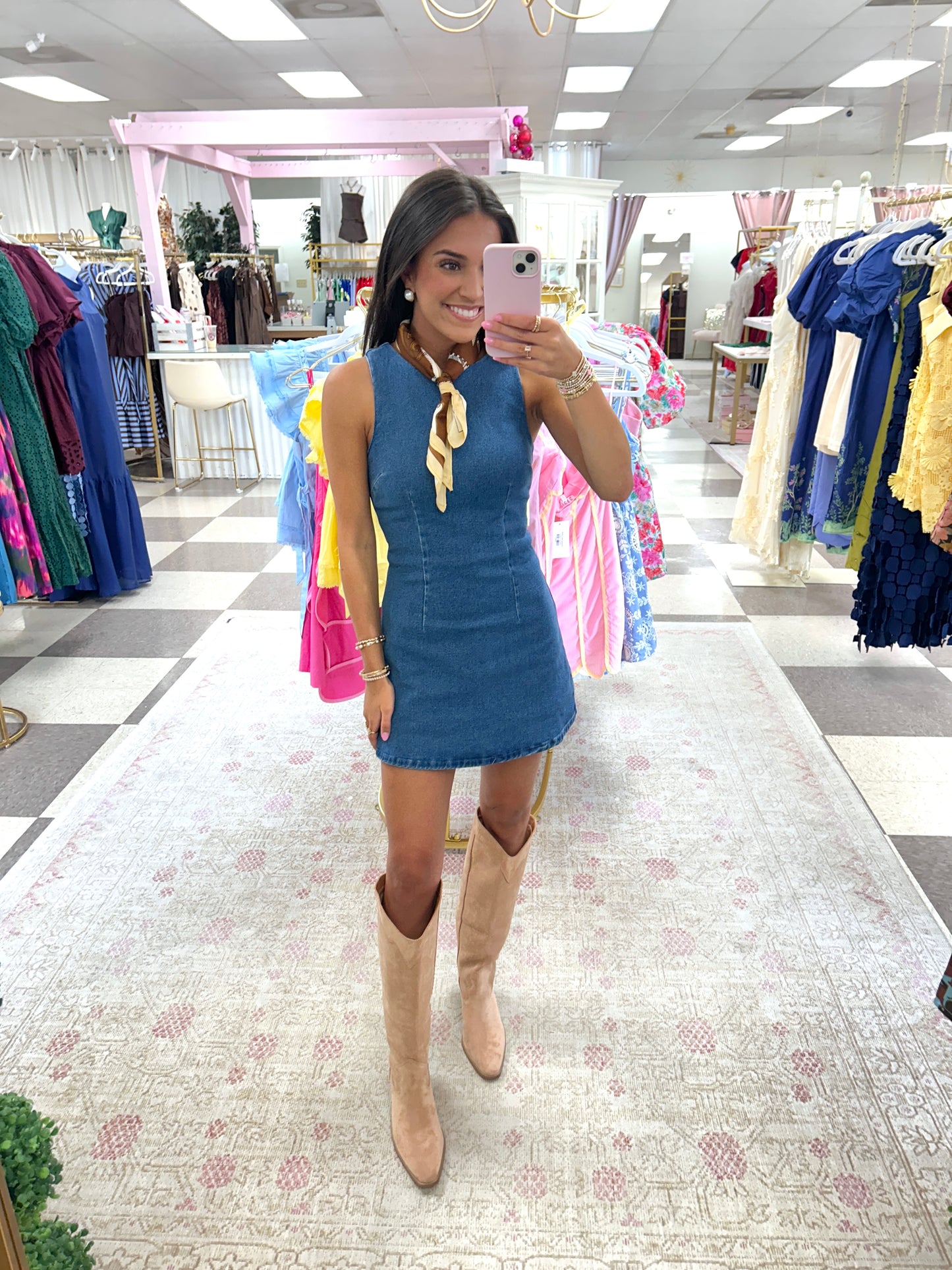 Round Neck Denim Mini Dress