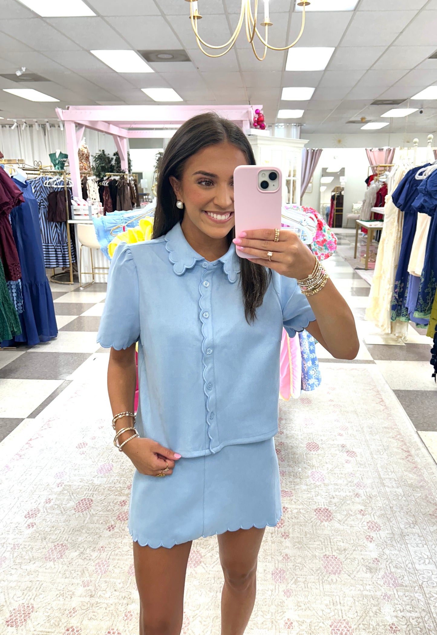 Autumn Social Scallop Top (Lt Blue)