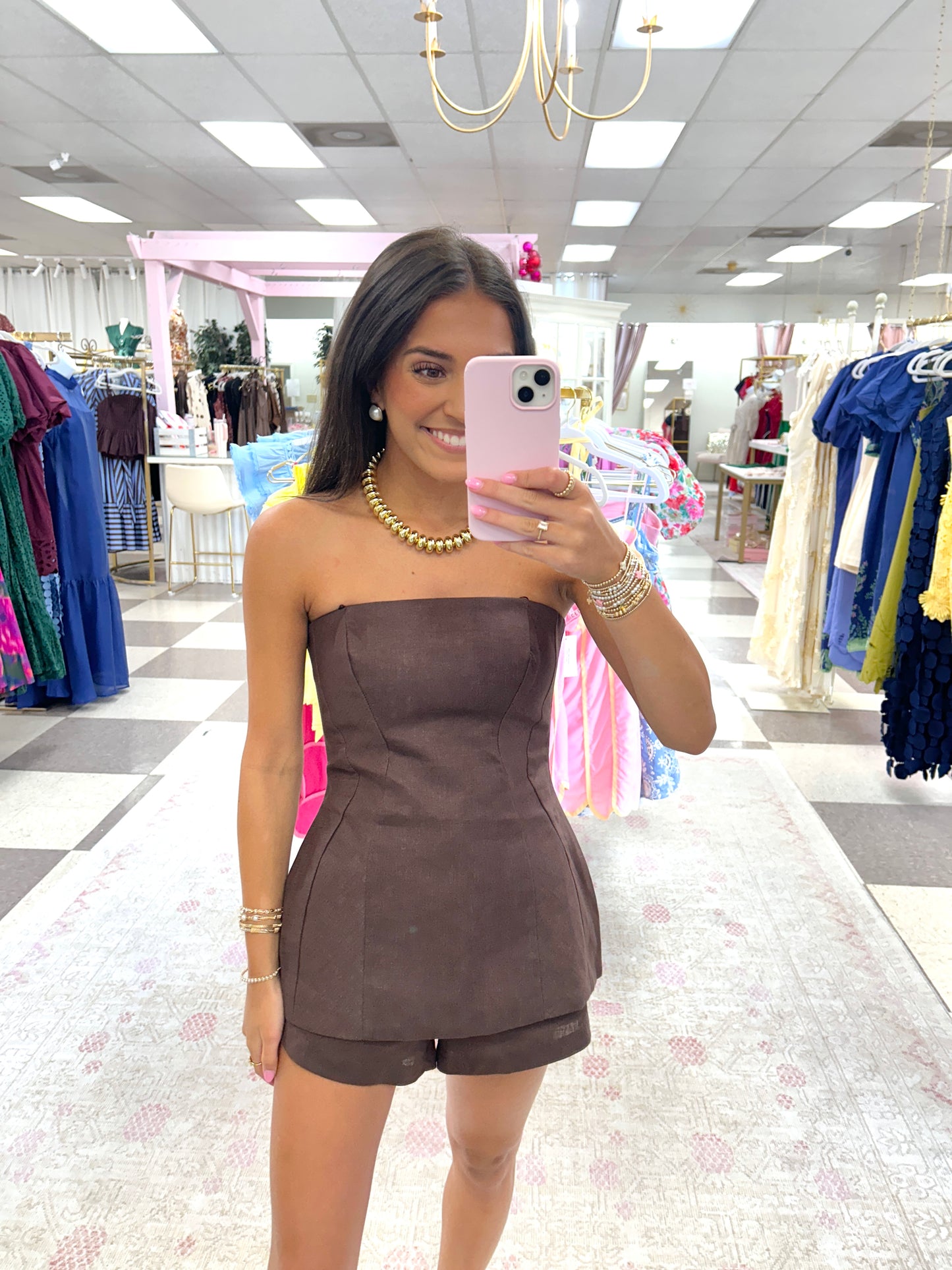 Strapless Brown Top Short Set