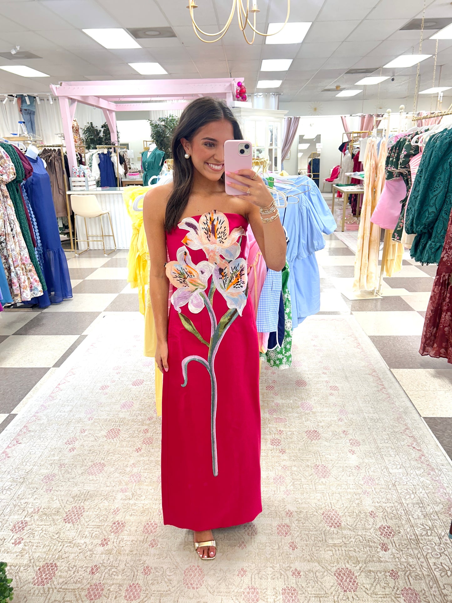 Magenta Blossom Midi Dress