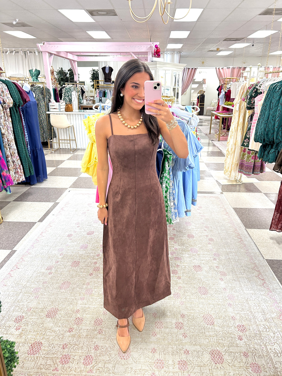 Chocolate Suede Midi Maxi Dress