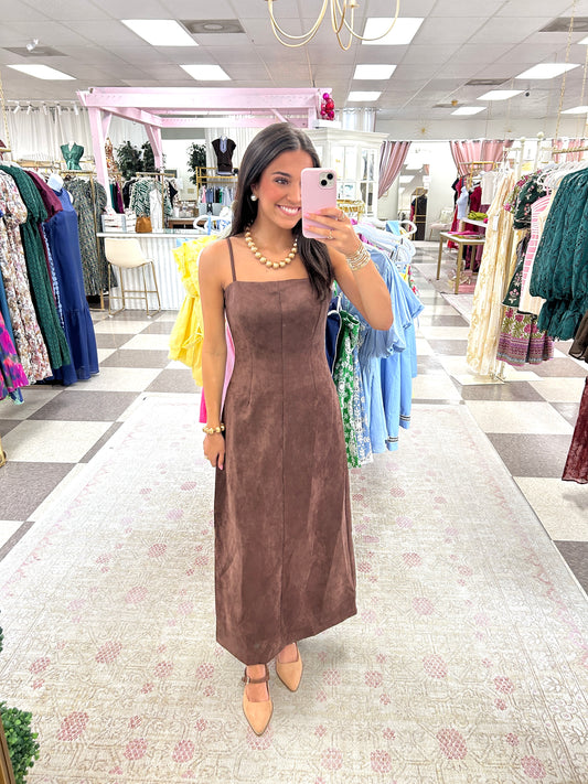 Chocolate Suede Midi Maxi Dress