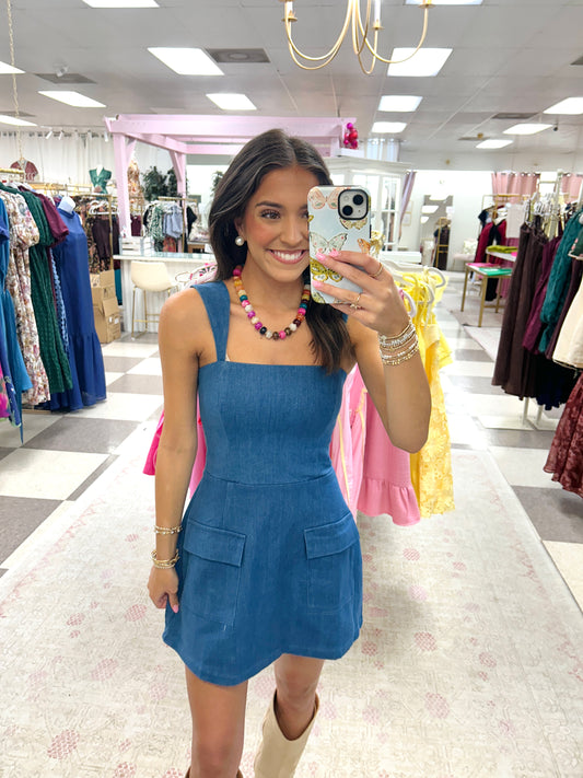 Sylvie Denim Mini Dress (Dark Denim)