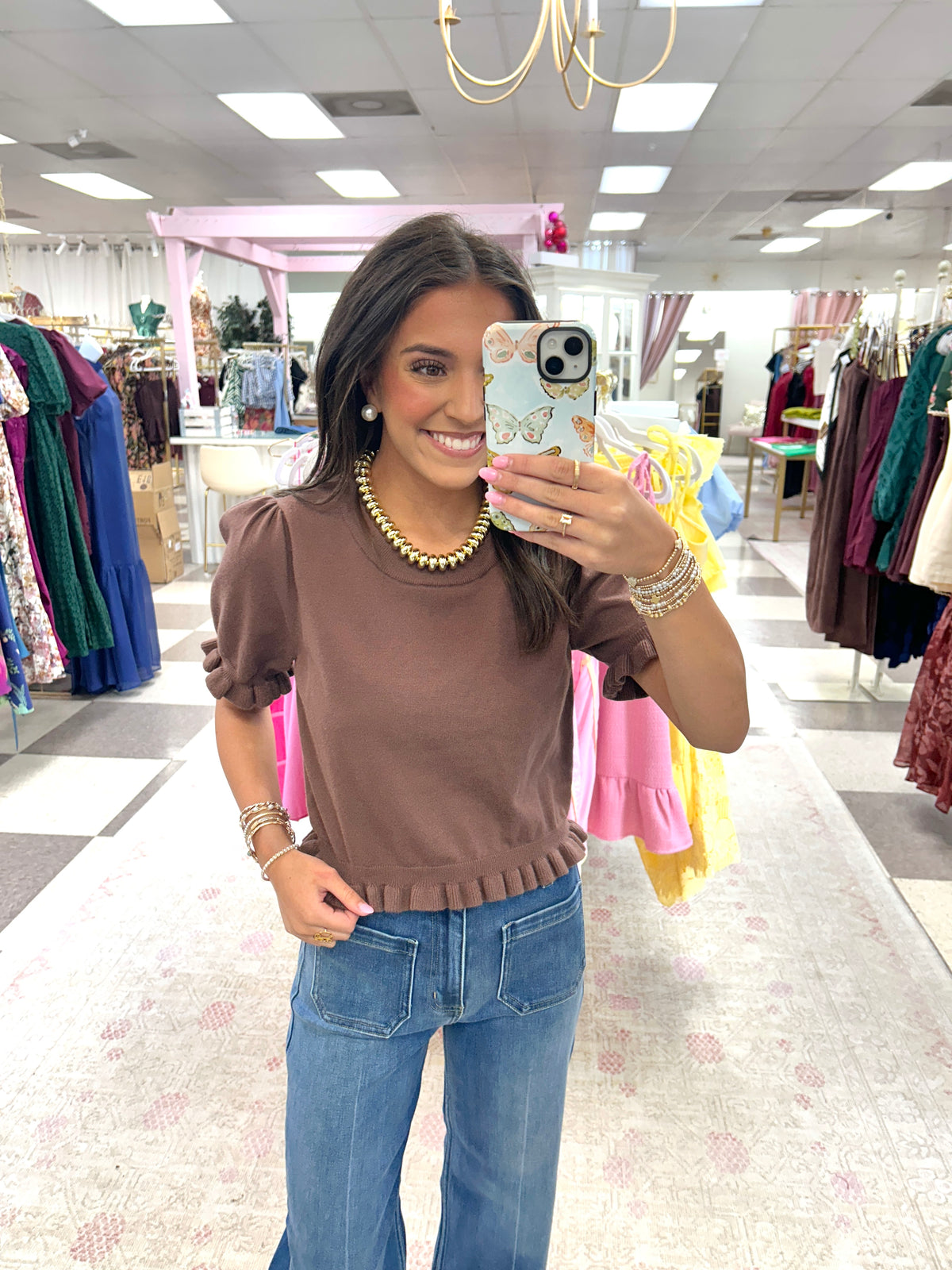 Chestnut Charm Ruffle Sweater