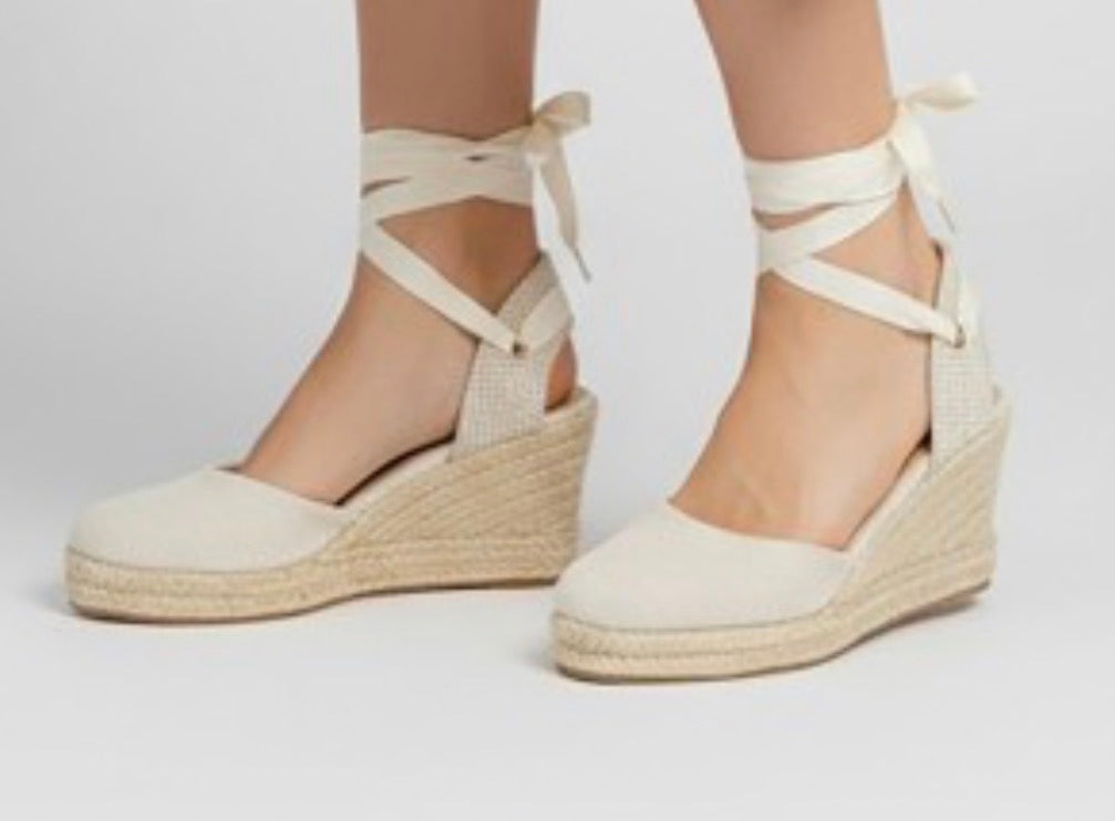 Espadrille Wedge Shoe (Beige Linen)