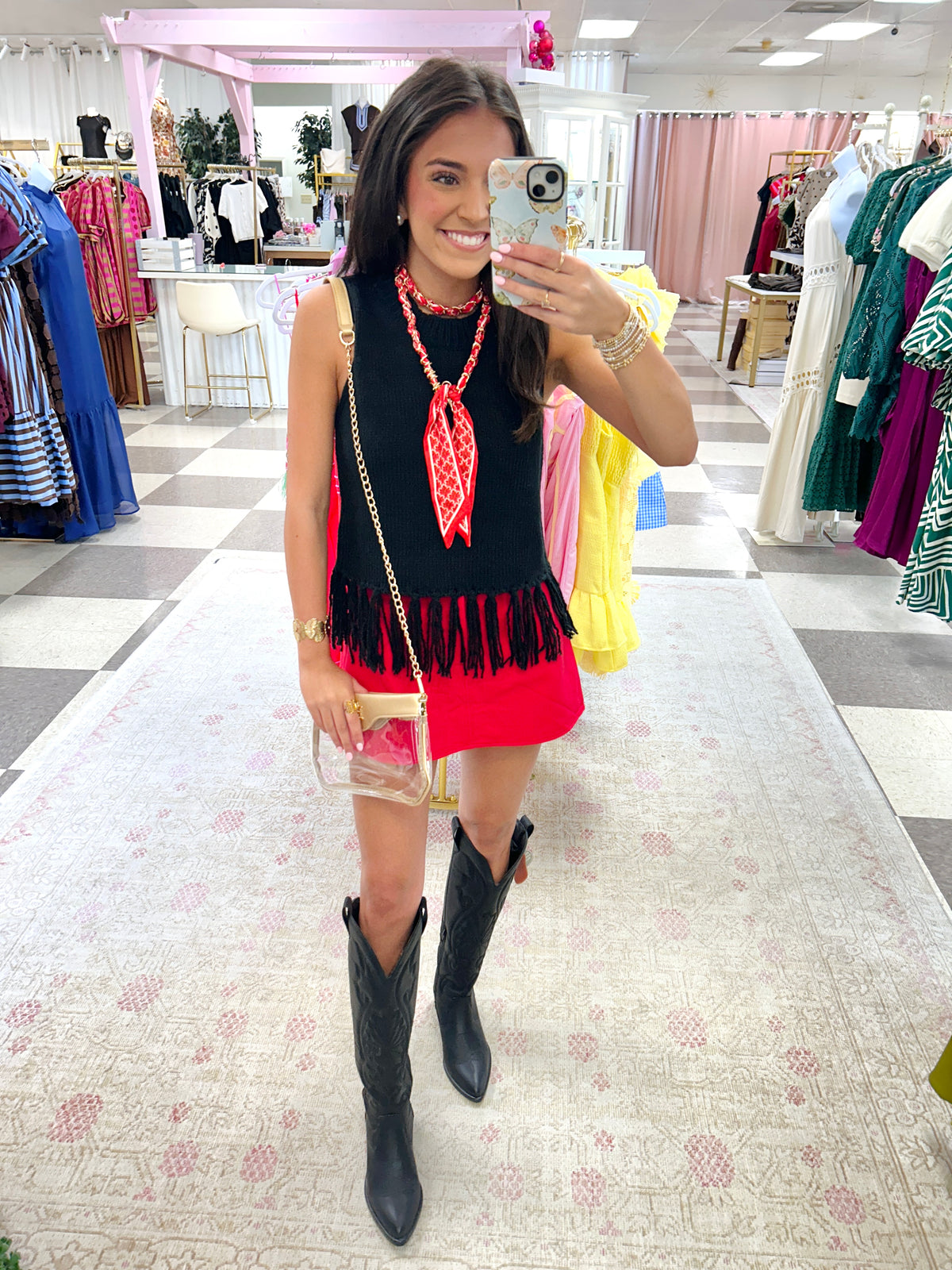 Black Sleeveless Fringe Sweater