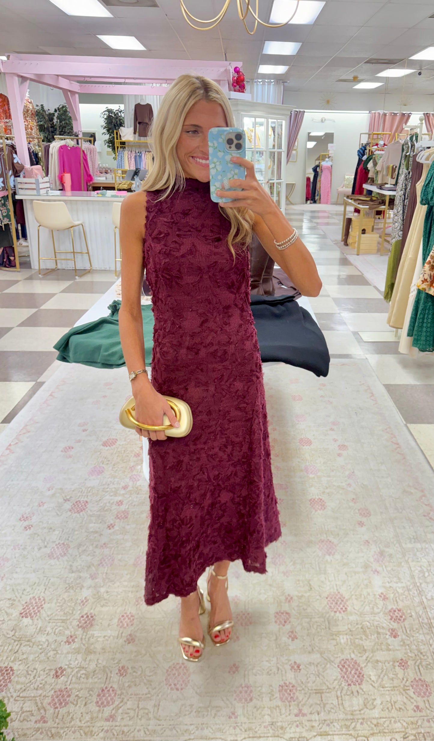 Burgundy Bloom Midi Dress