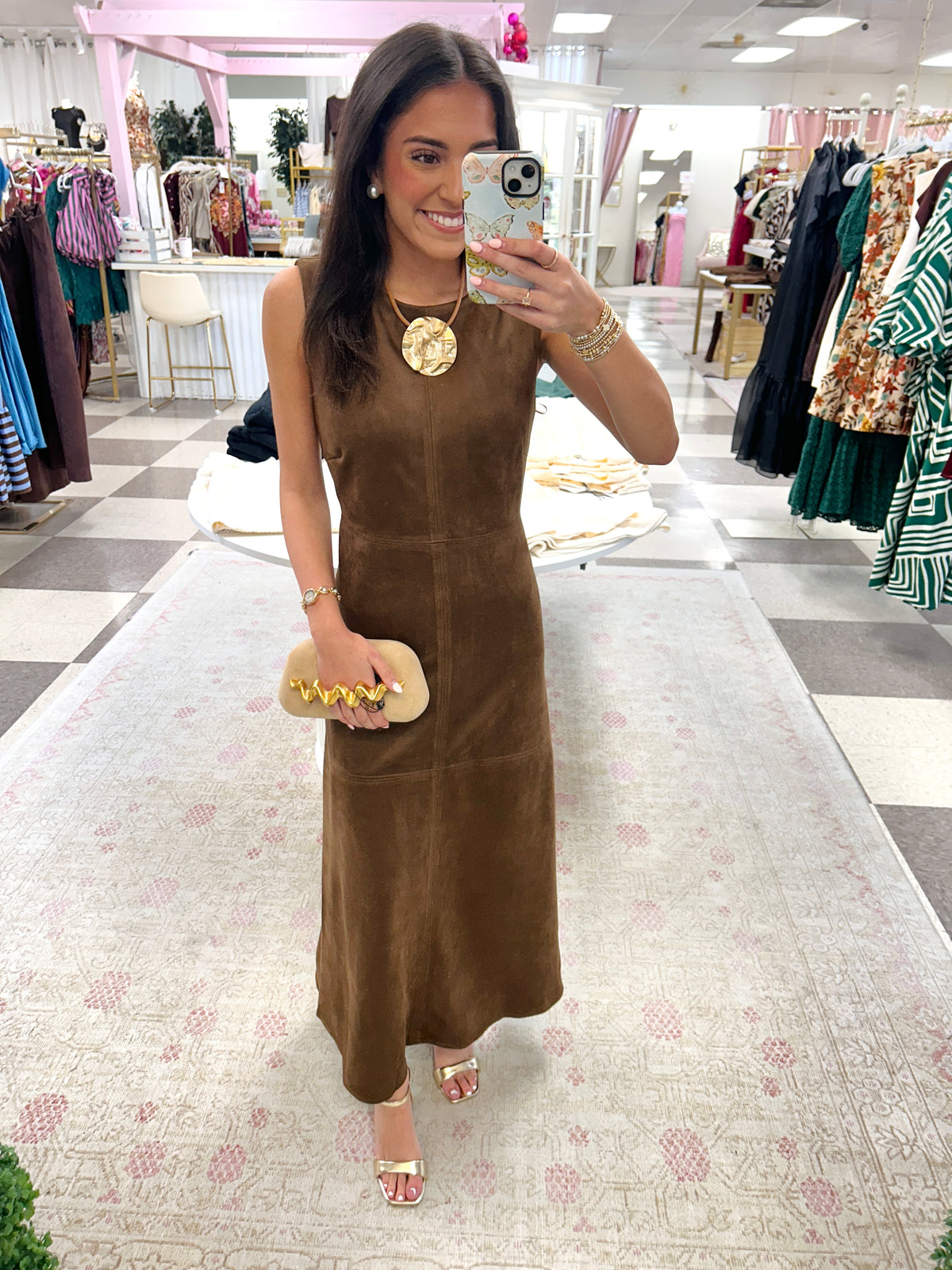 Suede Sleeveless Maxi Dress (Chocolate)