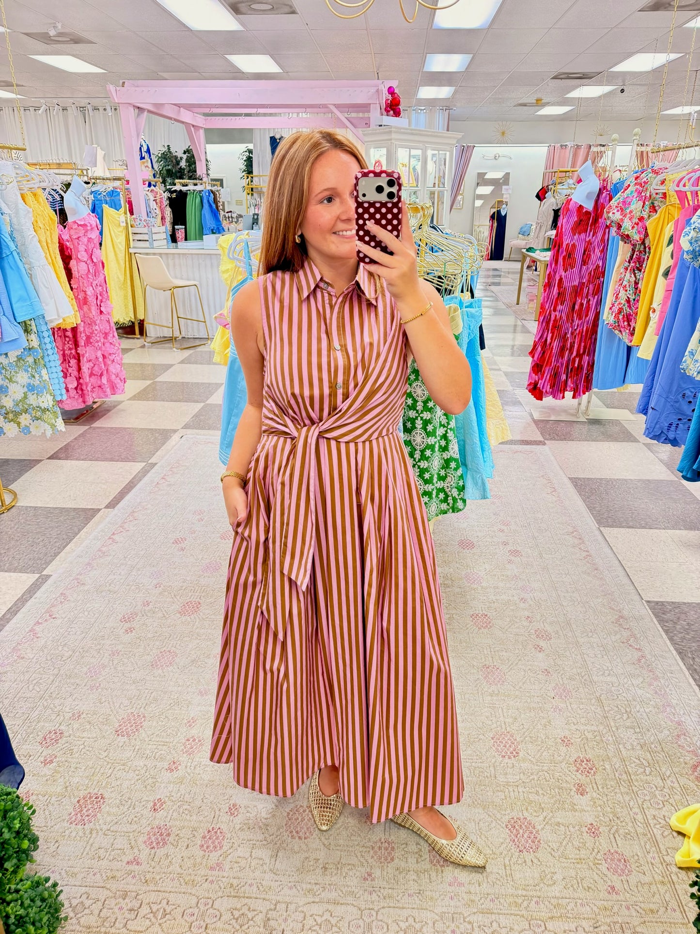 Kendall Stripe Midi Dress (Pink/Camel)