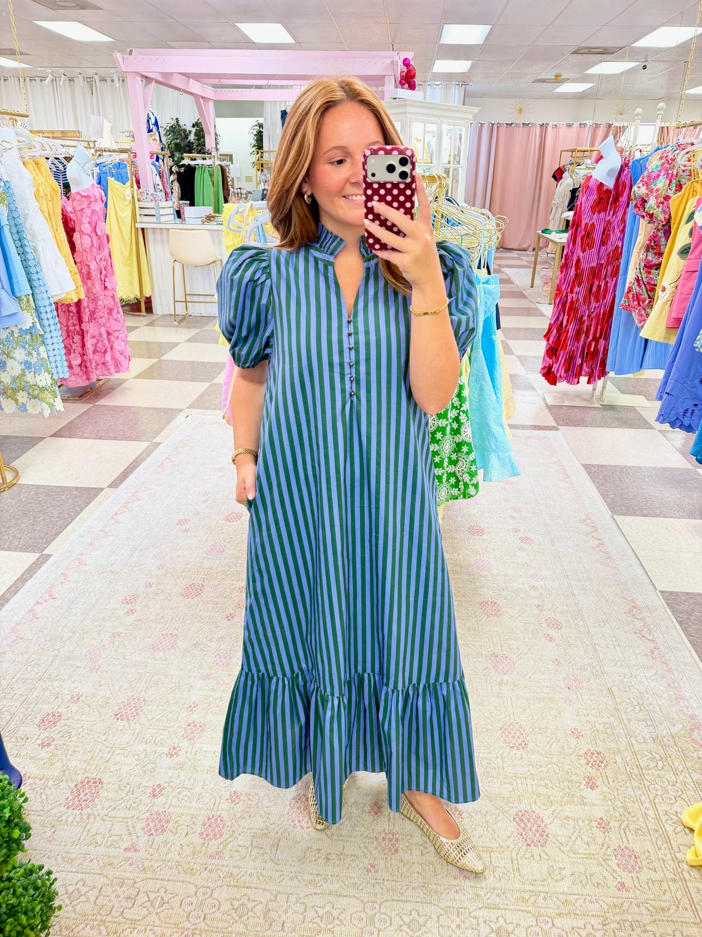 Blue Belle Green Stripe Midi dress