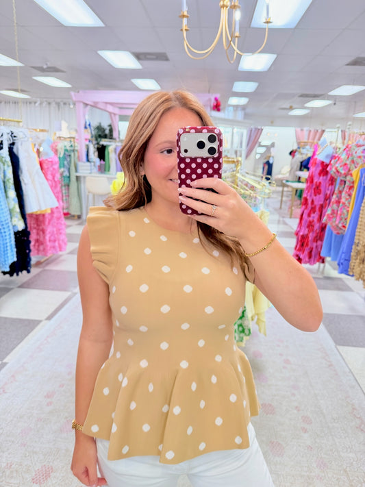 Dots and Ruffles Knit Peplum Top