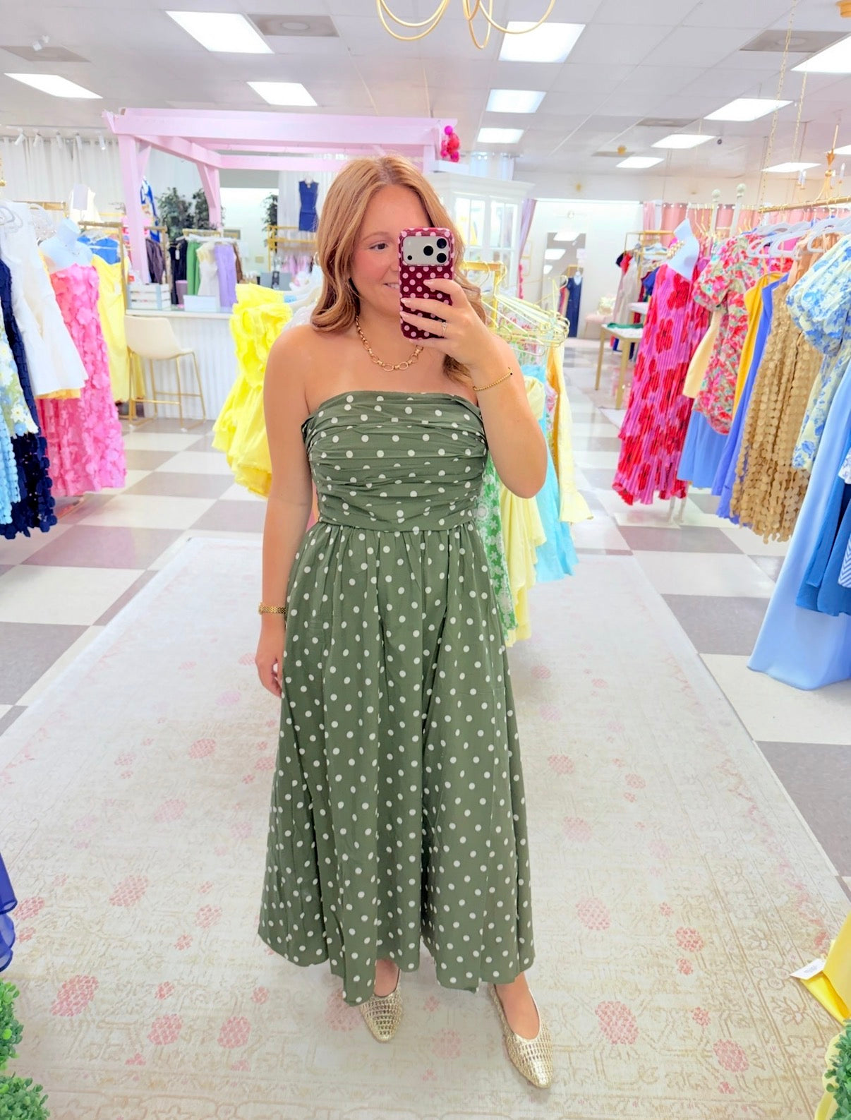 Olive Polka Dot Midi dress