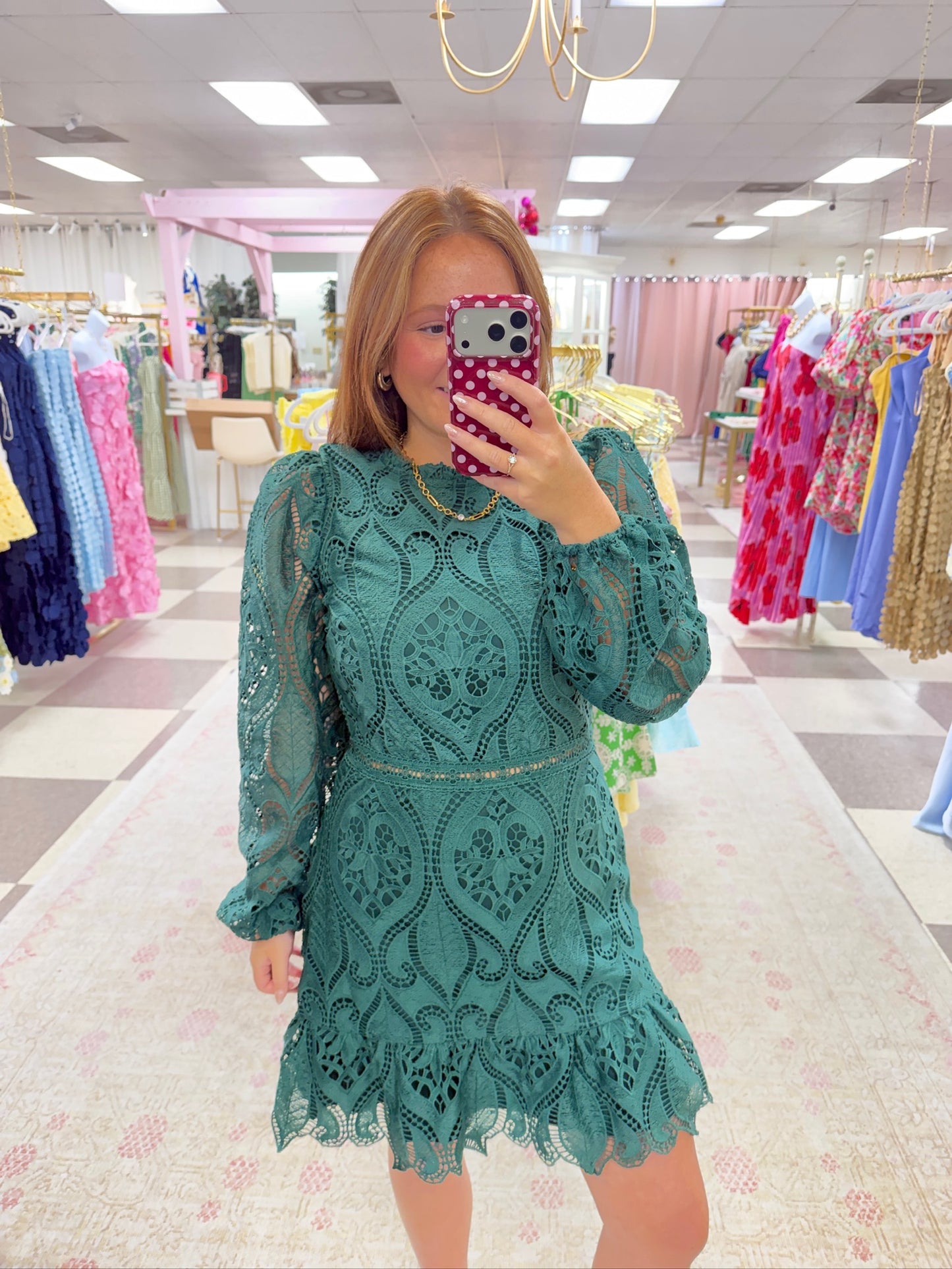 Emerald Grace Lace Mini Dress