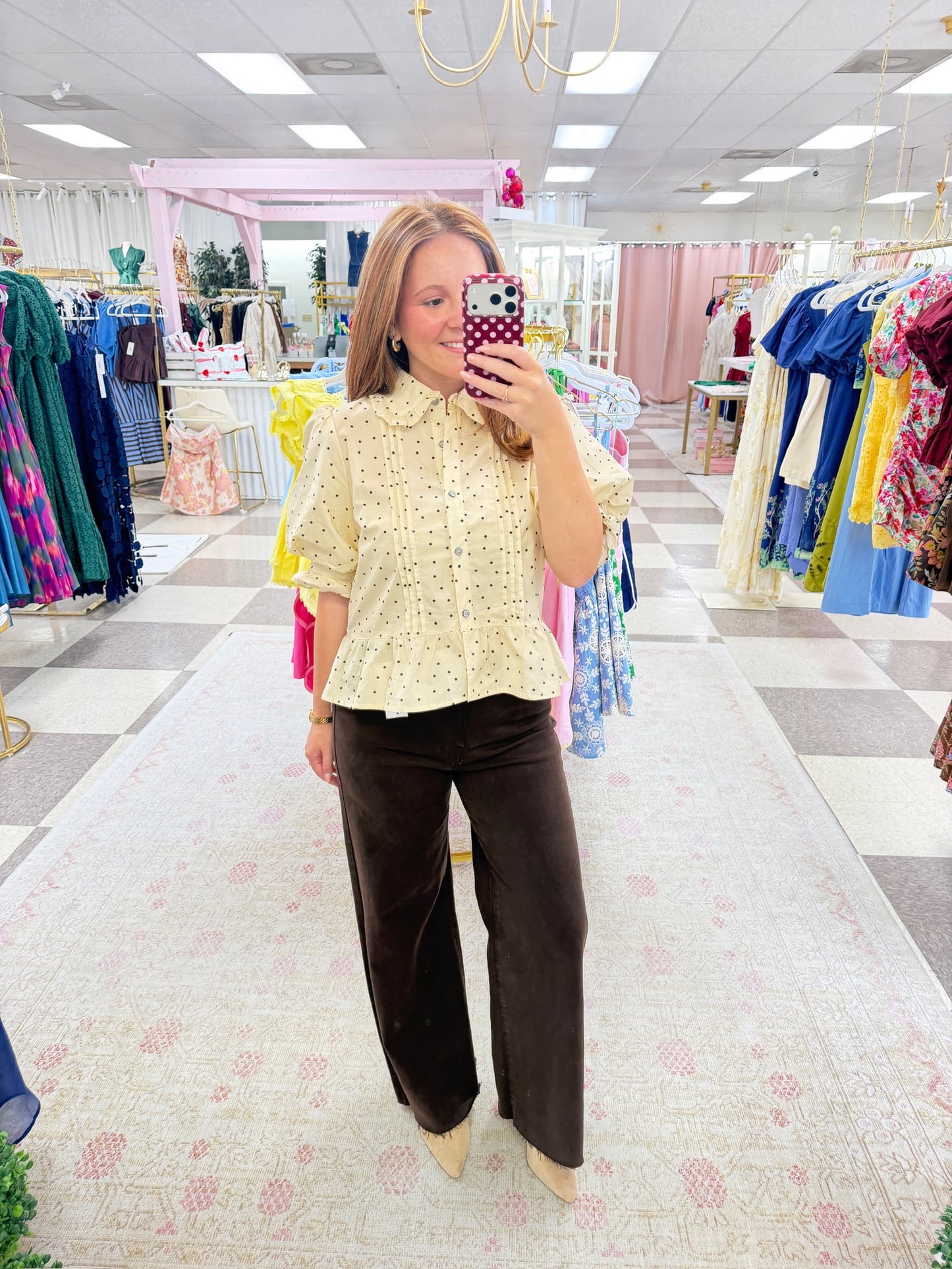 Cream Mini Polka Dot Peplum Top