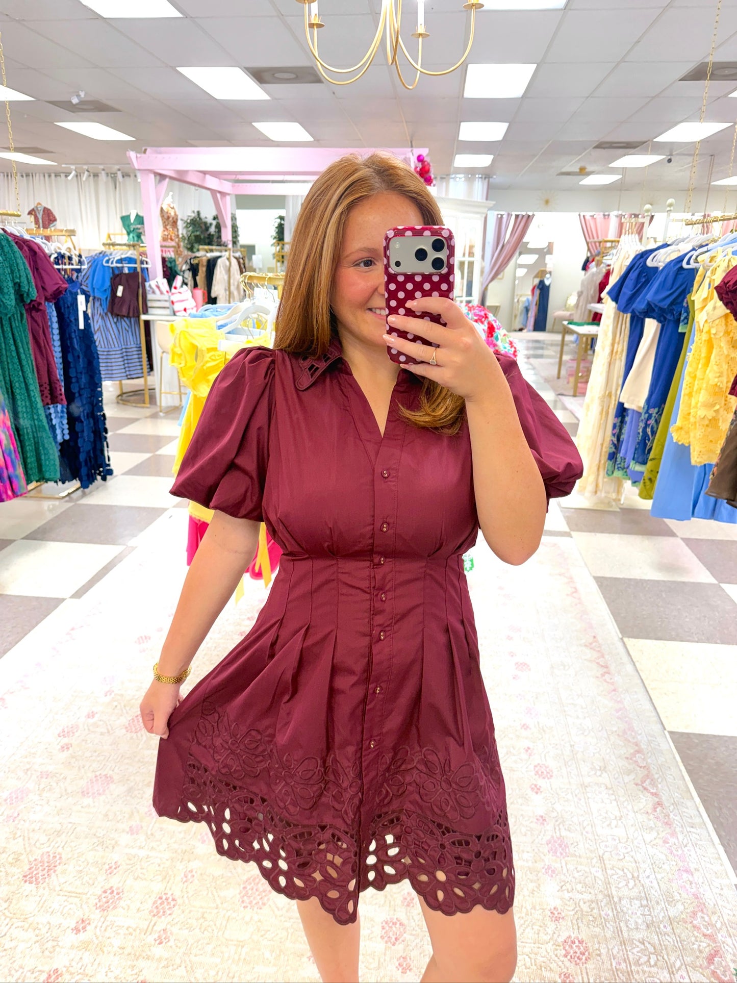 Eloise Eyelet Dress (Wine)