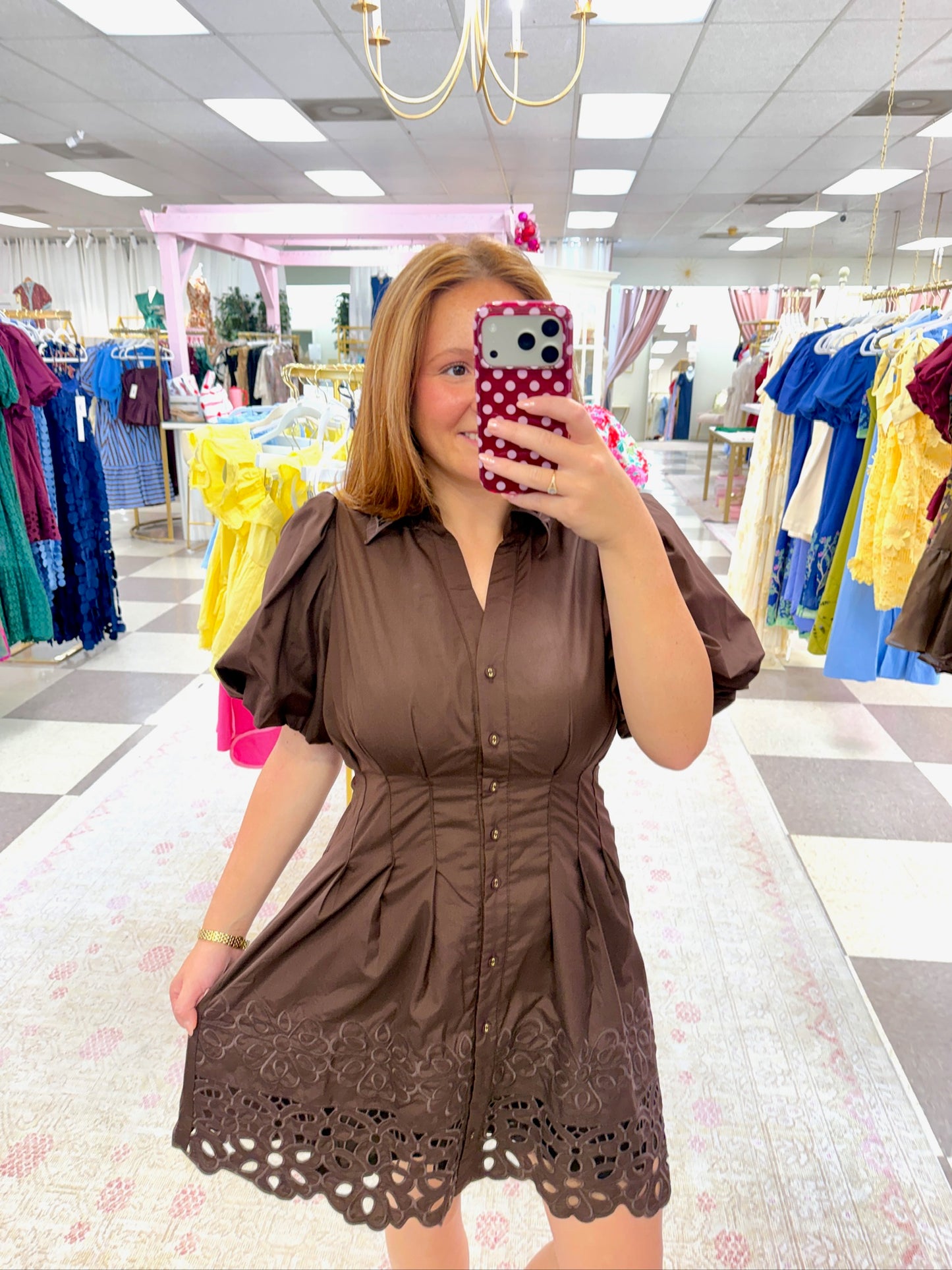 Eloise Eyelet Dress (Brown)