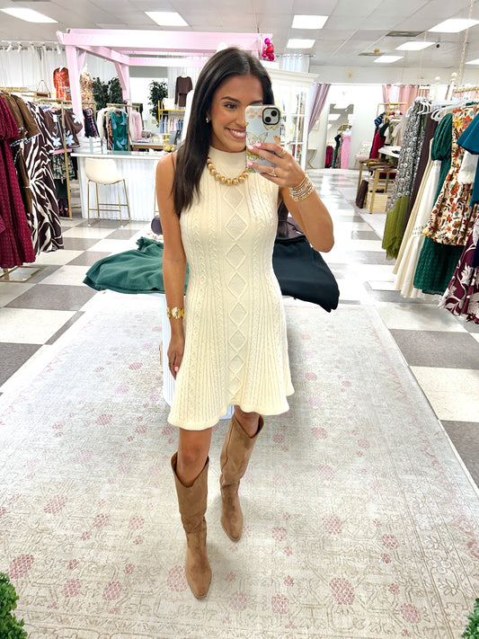 Cable Knit Mini Dress (Cream)