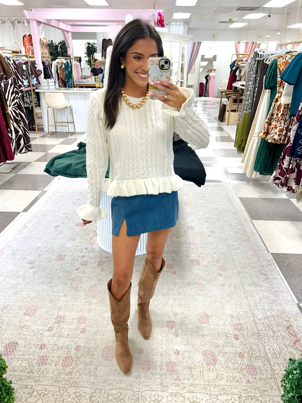 Sela Ruffle Hem Sweater (White)