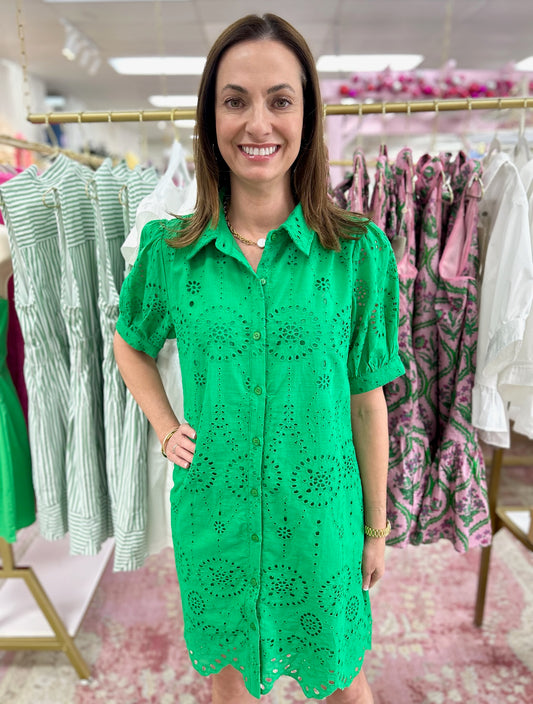 Greta Green Eyelet Dress