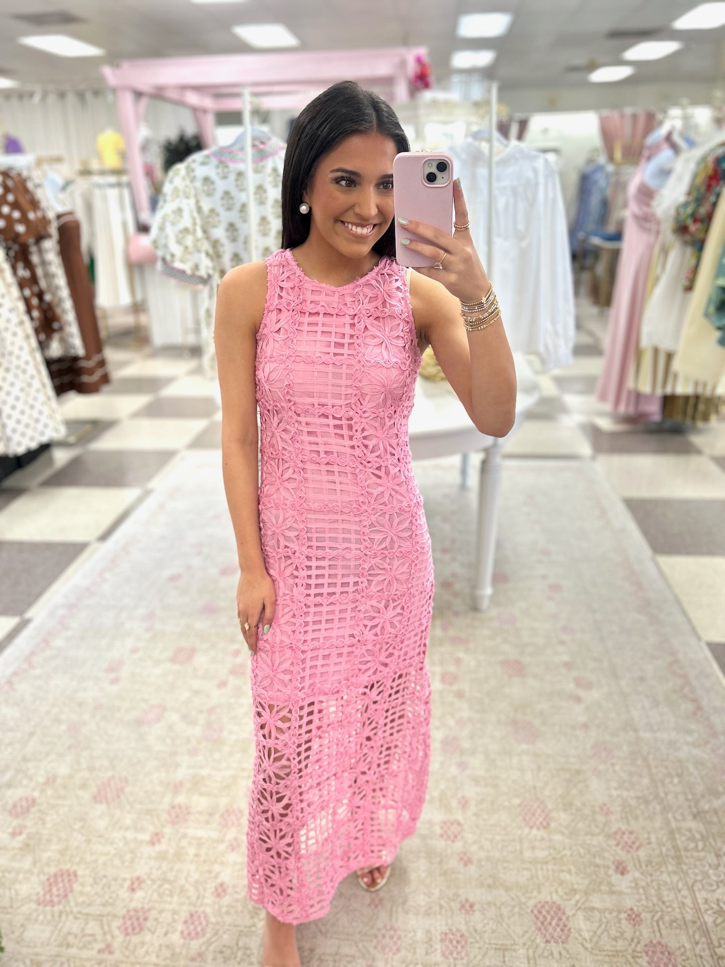 Posey Pink Lattice Midi Dress