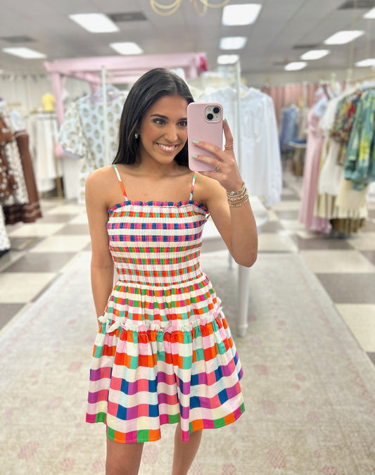 Landree Multicolor Smocked Mini Dress