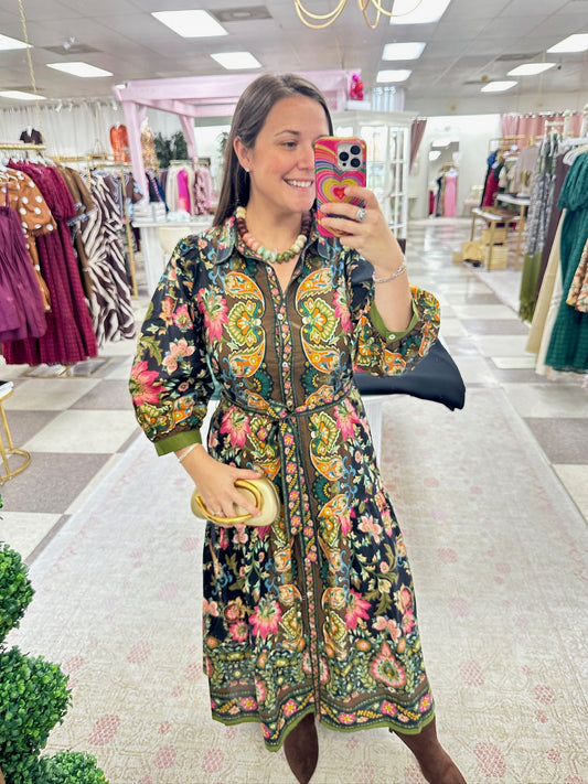 Falling for Florals Midi Dress (Black)