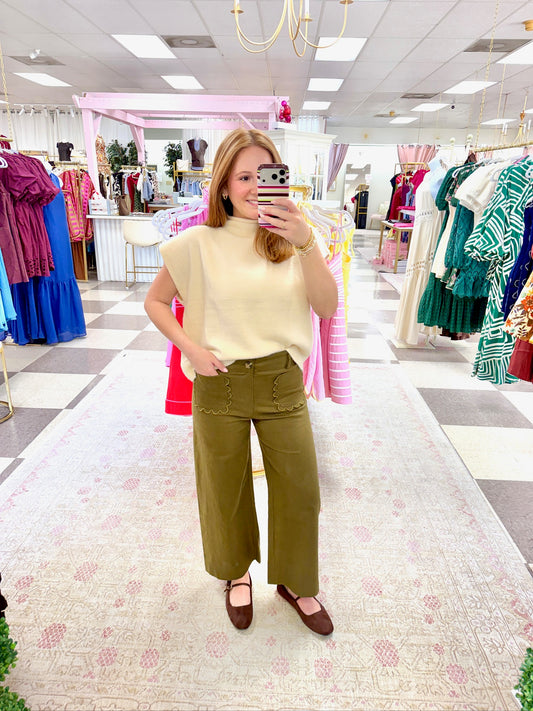 Glam Scallop Pocket Pant (Olive)