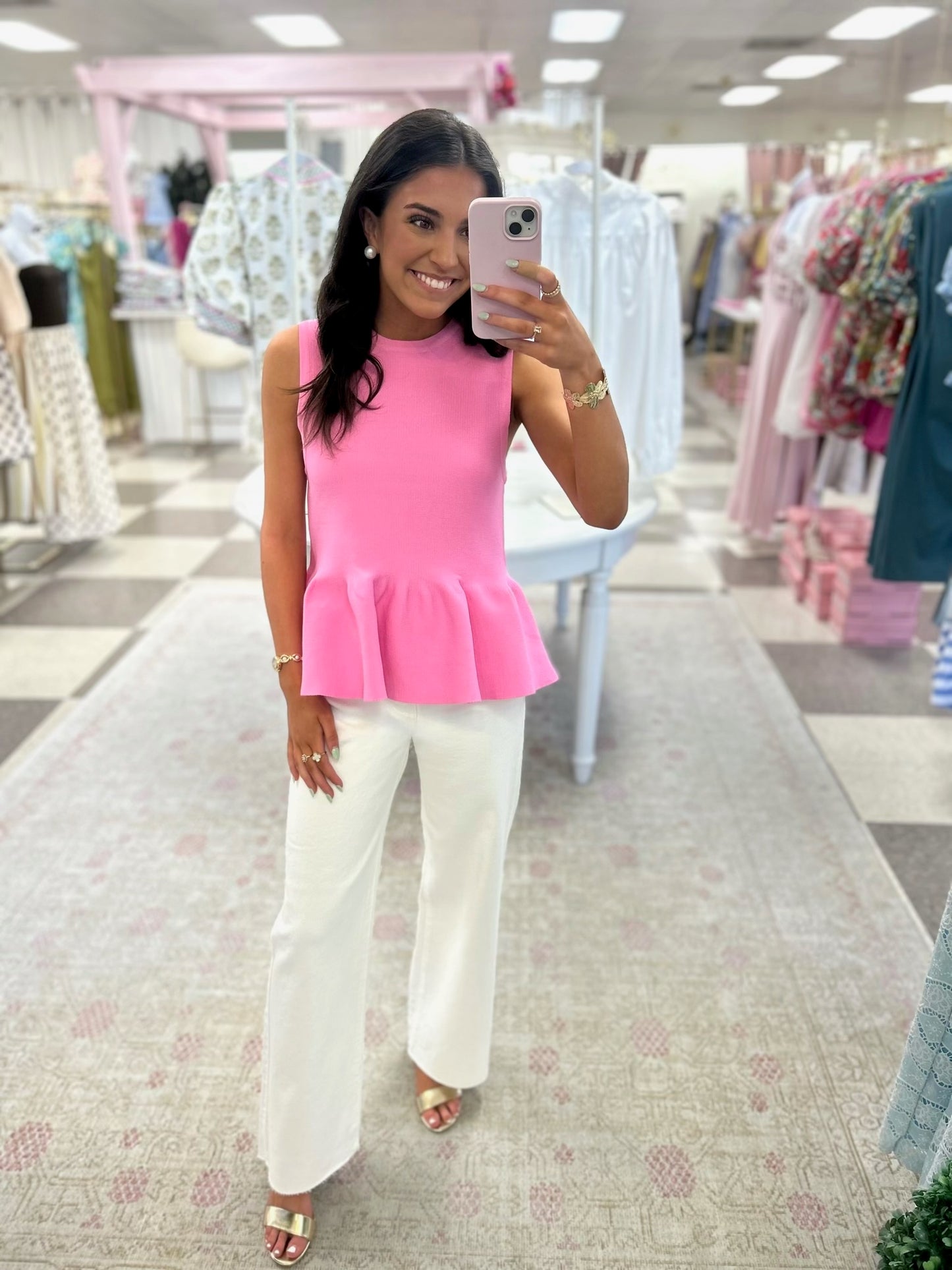 Betsy Knit Peplum Tank Top (Pink)