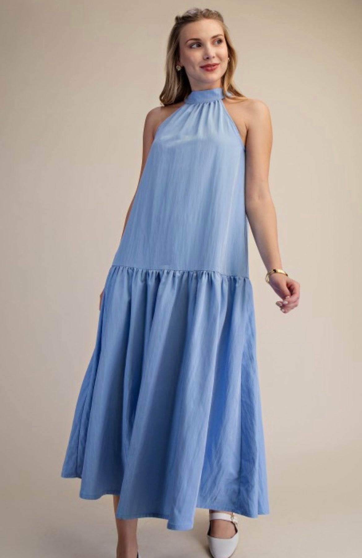 Baby Blue Halter Neck Maxi Dress