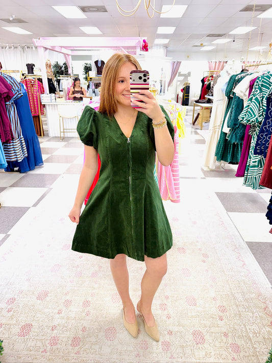 Evergreen Brushed Cord Mini dress