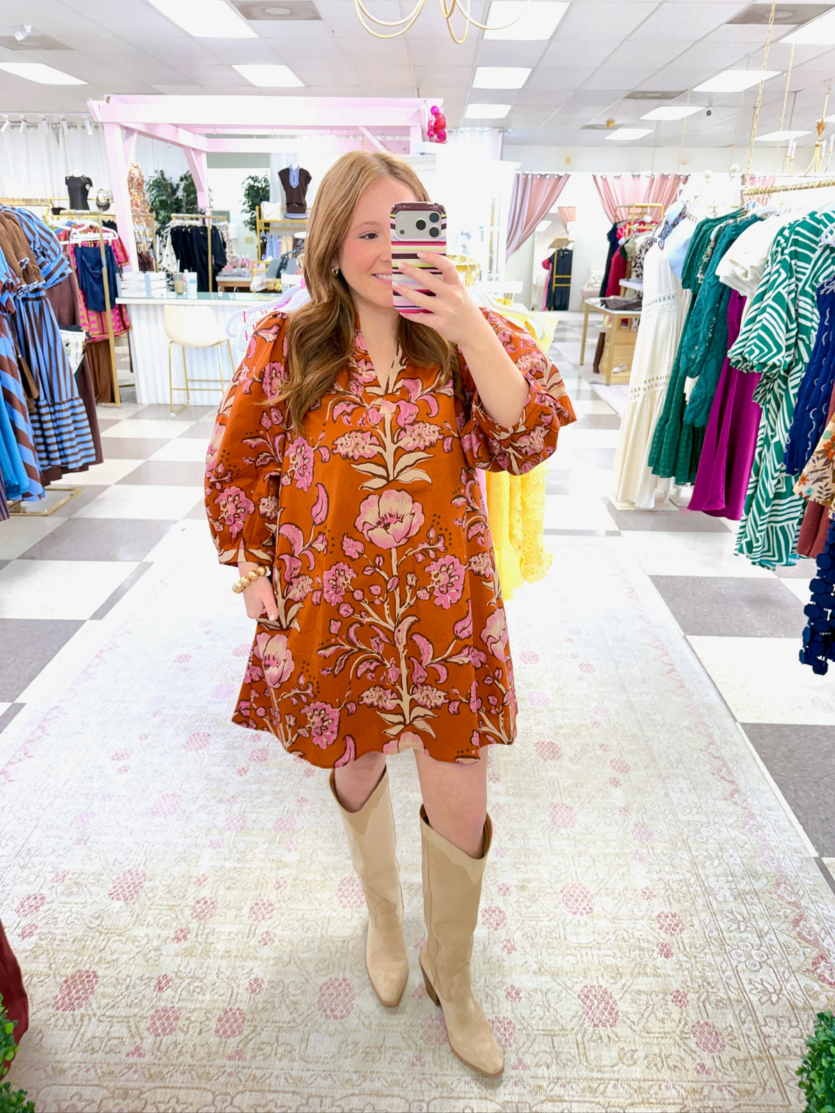 Savannah (Rust) 3/4 Sleeve Dress