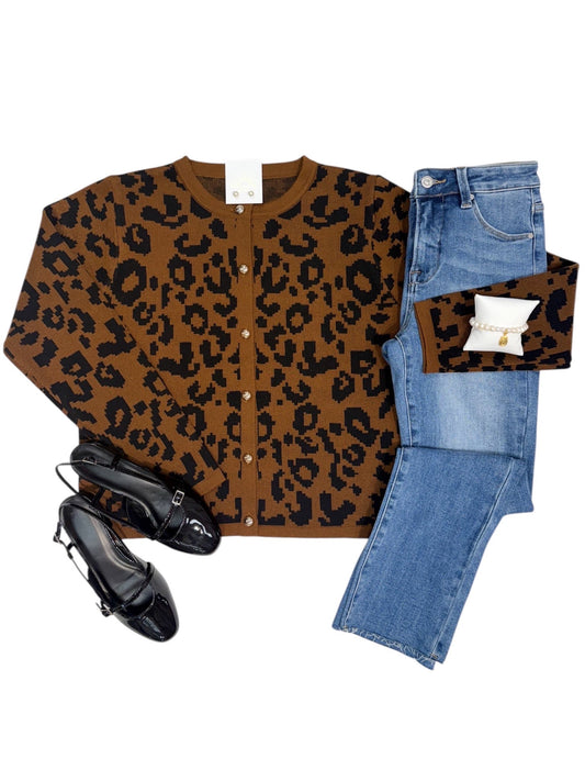 Carly Leopard Button Down Sweater
