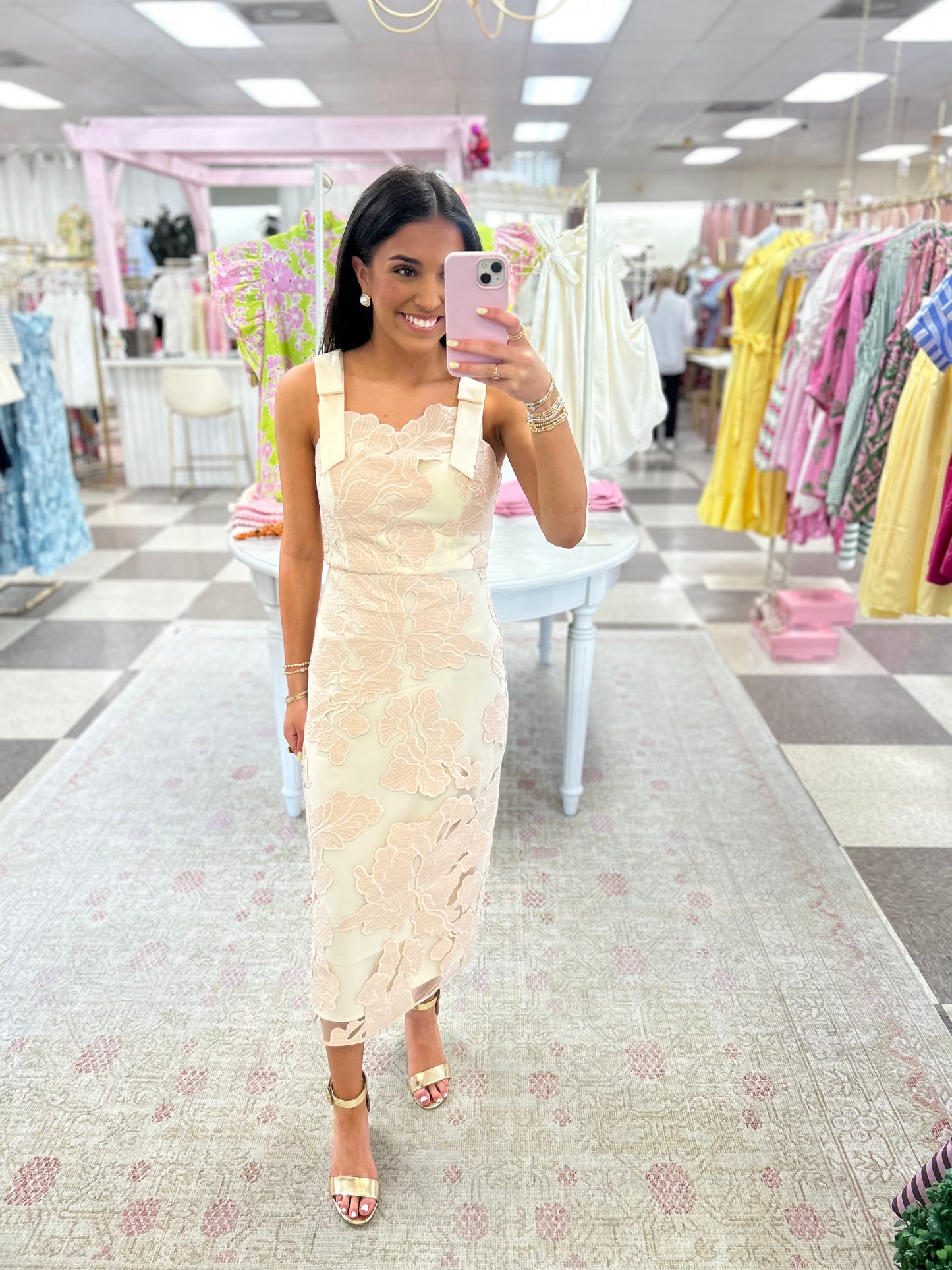 Pink in Petals Lace Midi Dress