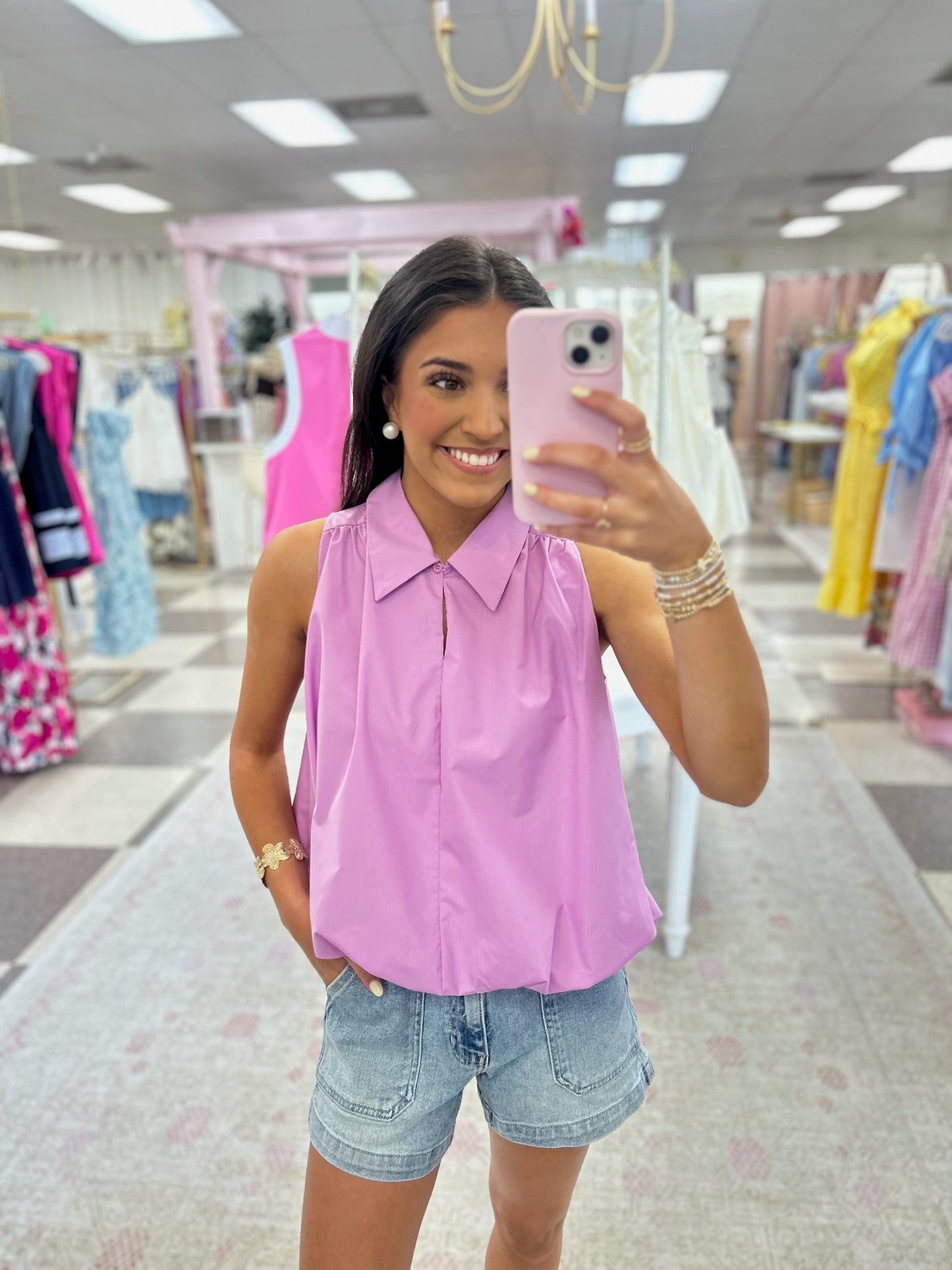 Amy Sleeveless Bubble Hem Top (Lavender)
