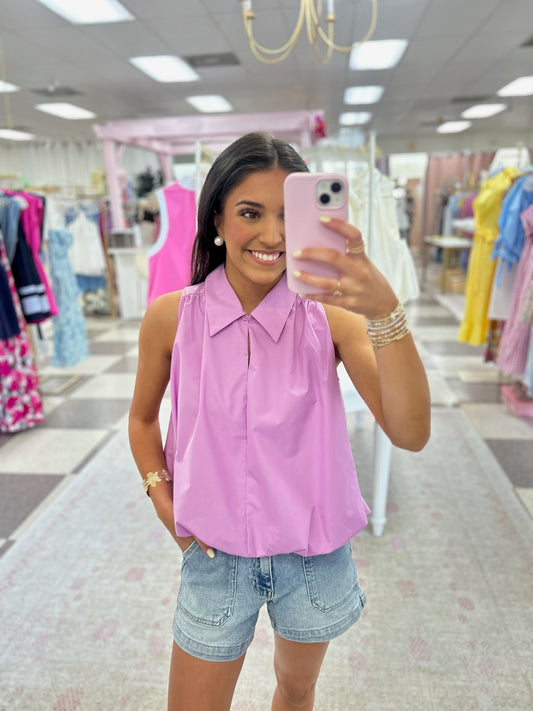Amy Sleeveless Bubble Hem Top (Lavender)