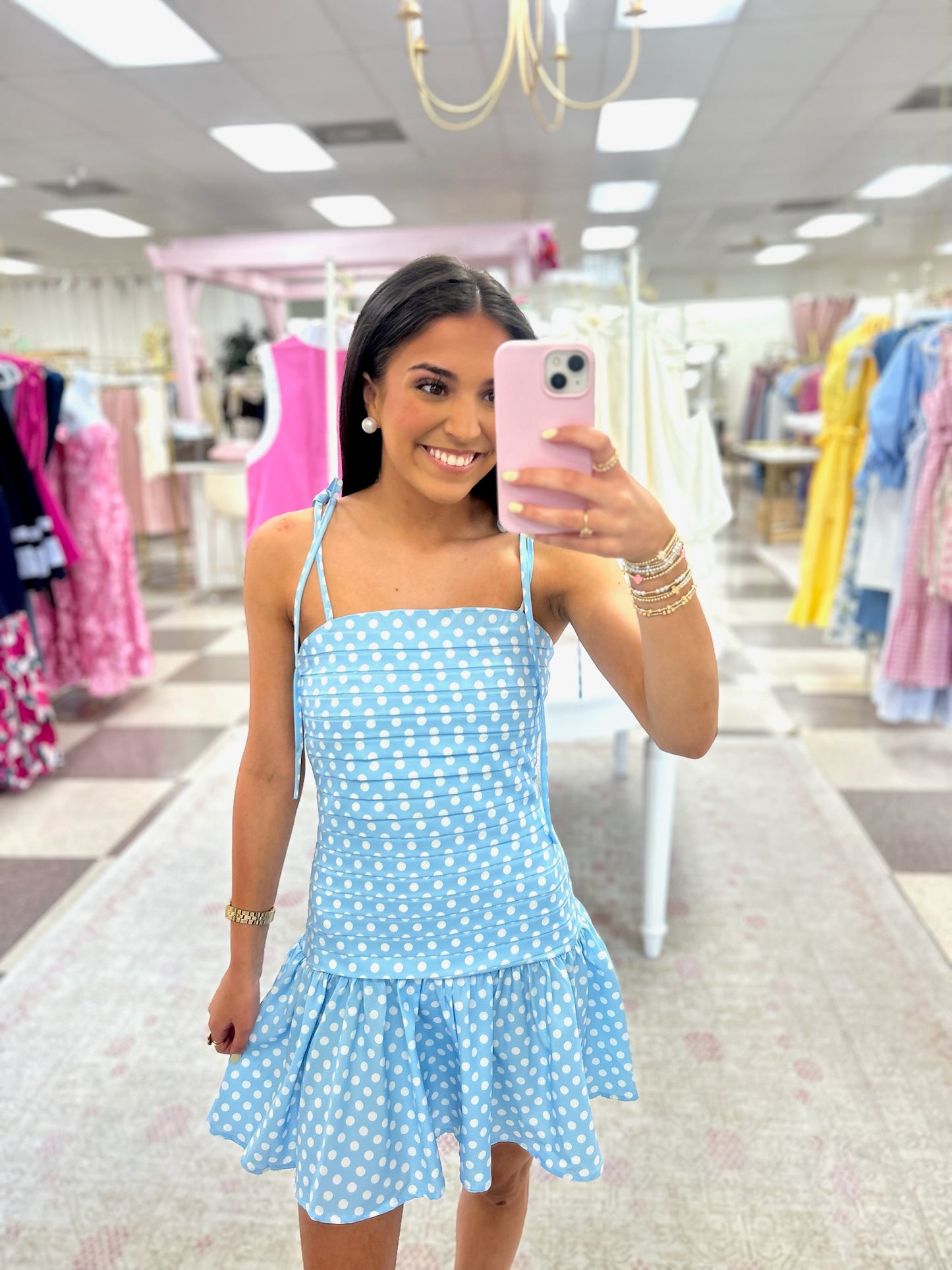 Celia Blue Polka Dot Mini Dress