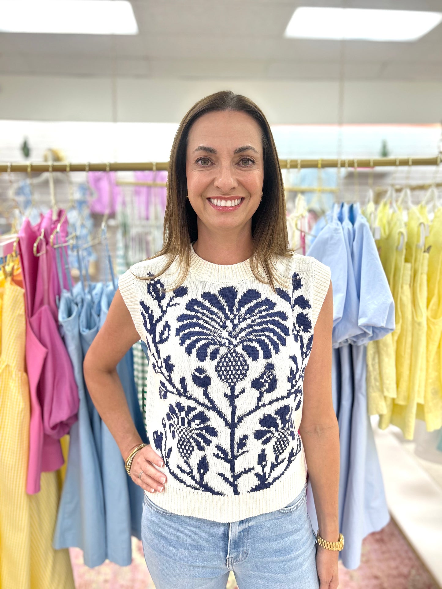 Palm Sleeveless Sweater Top